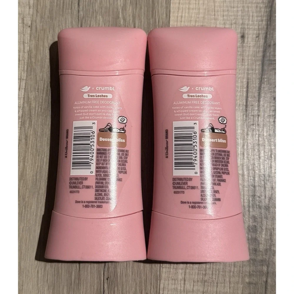 Dove x Crumbl Limited Edition Tres Leches Deodorant Stick 72-Hour 2pk 2.6oz